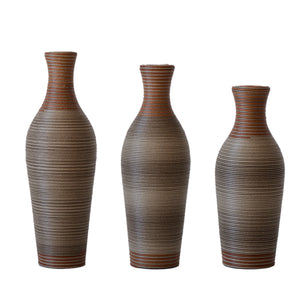 English Elm Desktop PVC Vase Set of 3 Decorative Tall Floor and Table Vases—Modern Durable Artful Accents for Home Brown Grey W2796P261491