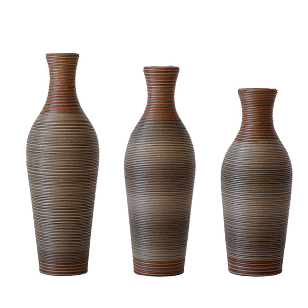 English Elm Desktop PVC Vase Set of 3 Decorative Tall Floor and Table Vases—Modern Durable Artful Accents for Home Brown Grey W2796P261491