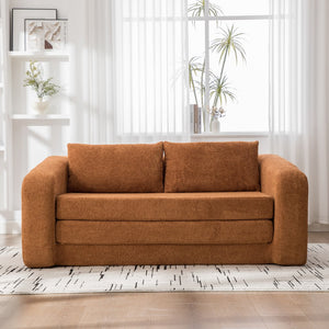 English Elm 71" Chenille Pull Out Sleeper Loveseat Convertible Floor Couch for Dorm or Guest Bedroom Orange W3118P388900