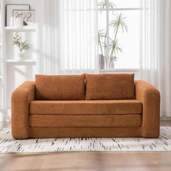 English Elm 71" Chenille Pull Out Sleeper Loveseat Convertible Floor Couch for Dorm or Guest Bedroom Orange W3118P388900