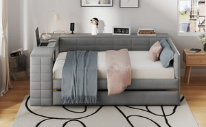 English Elm Full Size Upholstered Platform Bed With Trundle, Charging Station, And Smart Storage In Gray Velvet N7090000604E