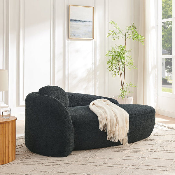 English Elm Modern Oval Boucle Lounge Chair Sculptural Integrated Armrest for Bedroom Living Room Black W487P456130
