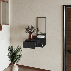English Elm Wenge Wall-Mounted Floating Vanity with Integrated Mirror, Space-Saving Modern Wenge Shelf for Small Baths B062P252164