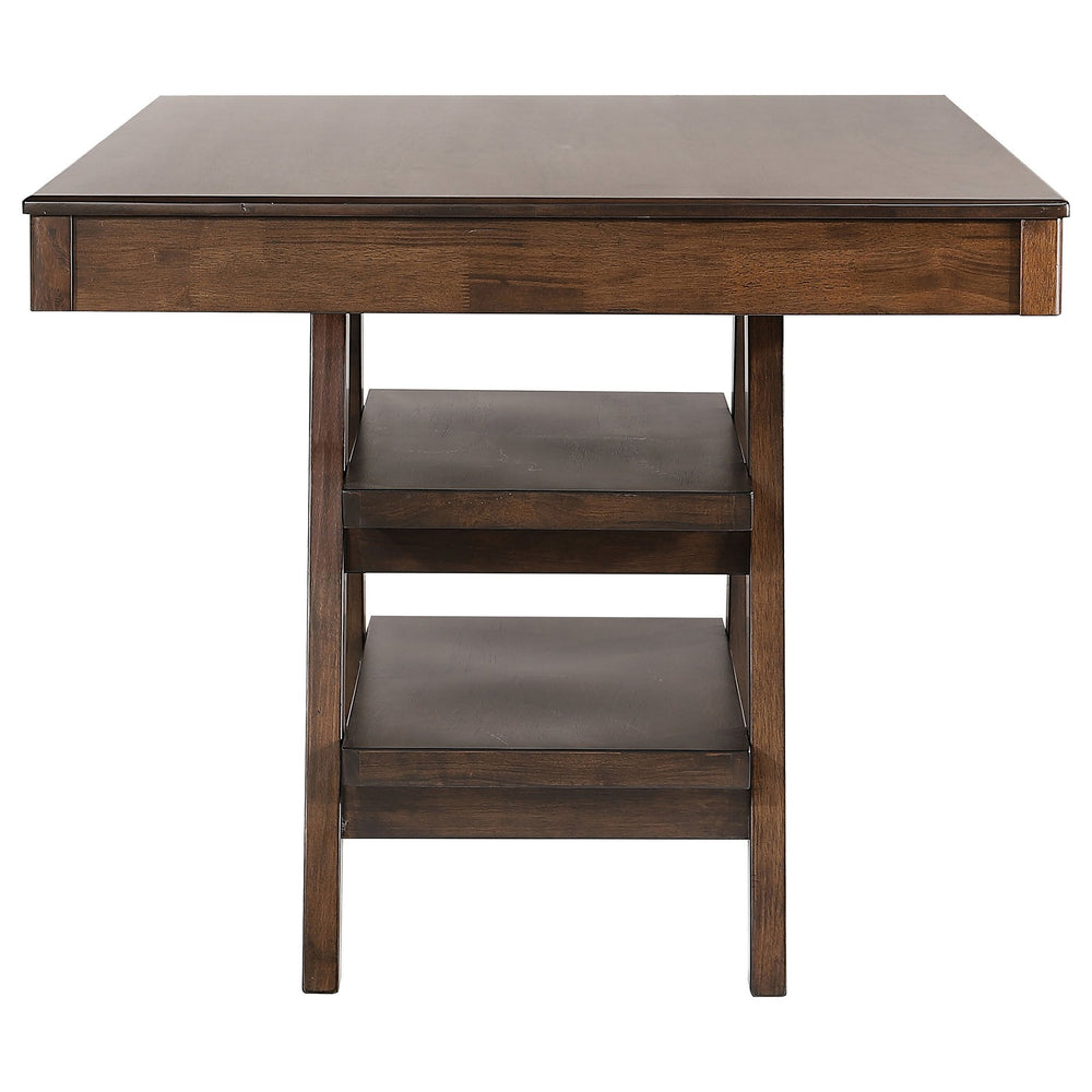 English Elm Ferrara Walnut Counter Height Table with 2 Drawers, Angled Legs, Shelves for Storage & Display (59.5"L) B062S01014