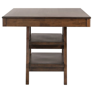 English Elm Ferrara Walnut Counter Height Table with 2 Drawers, Angled Legs, Shelves for Storage & Display (59.5"L) B062S01014