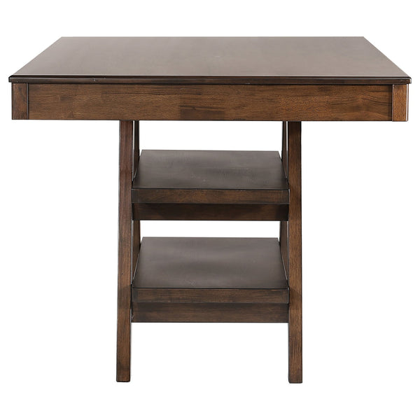 English Elm Ferrara Walnut Counter Height Table with 2 Drawers, Angled Legs, Shelves for Storage & Display (59.5"L) B062S01014