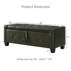 English Elm 48" Storage Ottoman Bench with Tufted Faux Leather Upholstery, Solid Wood Frame & 300lb Capacity Dark Green W1097P338777