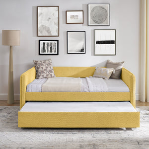 English Elm Full Size Boucle Daybed with Pop up Trundle Tufted Upholstered Sofa Sleeping Yellow W1413S00177