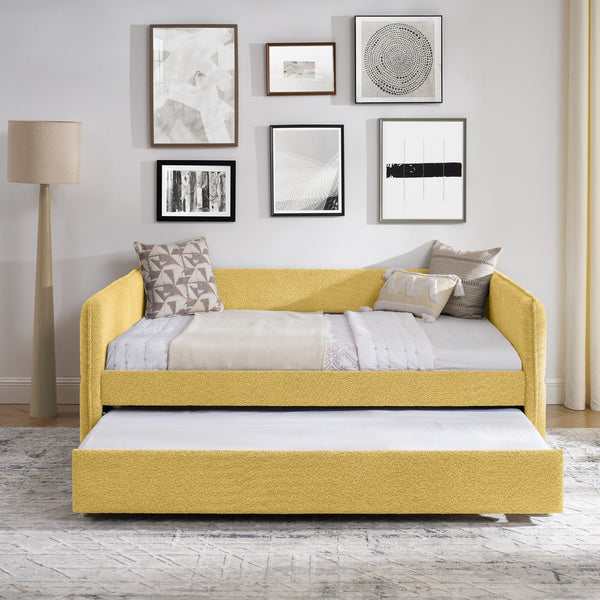 English Elm Full Size Boucle Daybed with Pop up Trundle Tufted Upholstered Sofa Sleeping Yellow W1413S00177