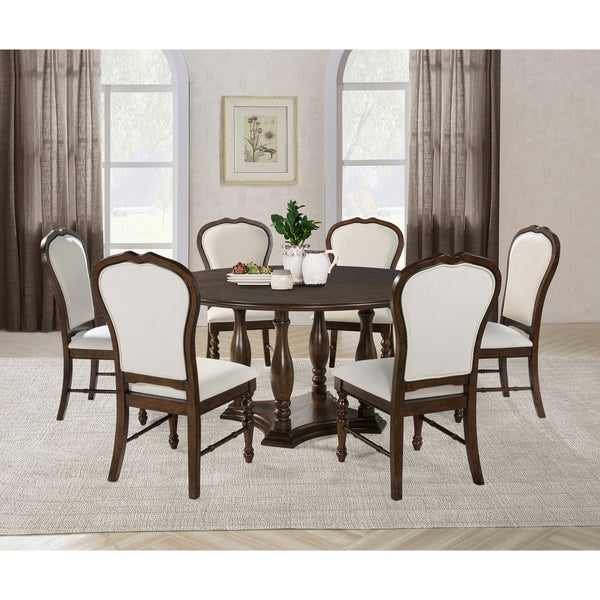 English Elm Claire Round Oak Veneer Pedestal Dining Table Seats Six with Turned Legs B062P447770