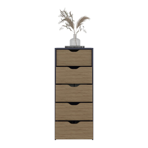 English Elm Basilea Narrow 5 Drawer Tall Chest Slim Vertical Storage for Bedroom or Closet B200P460155