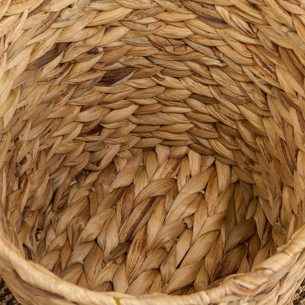 English Elm Water Hyacinth Round Woven 11" Planter & Storage Basket, Breathable Rustic Brown Décor Organizer B093P295027