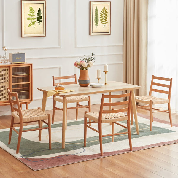 English Elm Dining Chairs with Handwoven Rope Seats and Iron Frame Mid Century Modern Set of 2 Beige,Natural T3623P431438