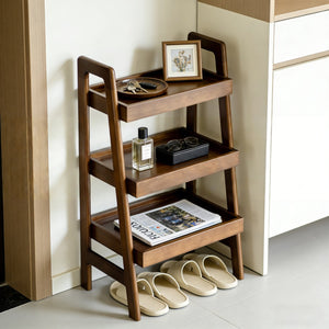 English Elm 100% Solid Wood Three Tier Ladder Shelf Freestanding Bookcase for Bedroom or Office W3204P445671