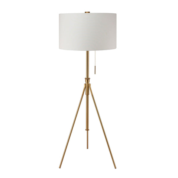 English Elm Vintage Tripod Floor Lamp with Stained Gold Metal Legs, Ivory Shade, Pull Switch, Adjustable Height Brushed Gold 21 L x 21 W x 22 H B2741P317228