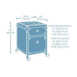 English Elm File Pedestal Brown Finish with Lockable Drawer, Casters & Metal Frame — Compact Durable Storage B356P367791