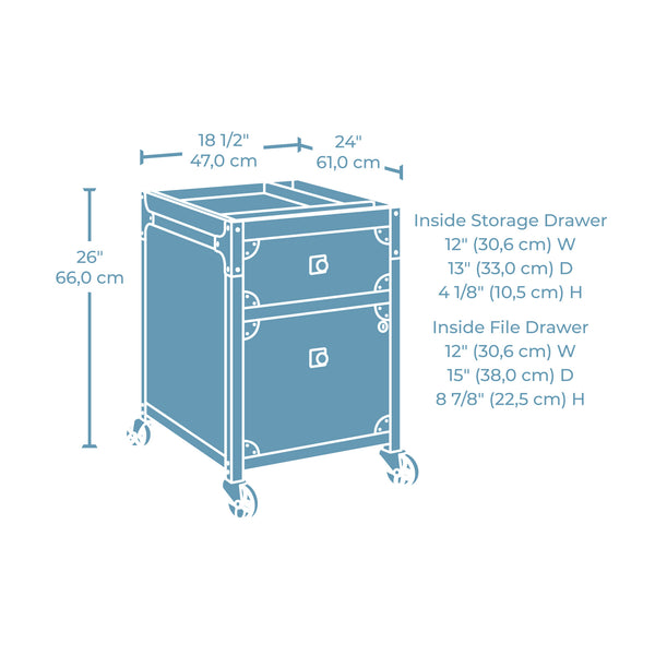 English Elm File Pedestal Brown Finish with Lockable Drawer, Casters & Metal Frame — Compact Durable Storage B356P367791
