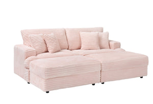 English Elm 88.58" Corduroy Three Seater Sofa with Four Toss Pillows for Modern Living Rooms W3356P312627