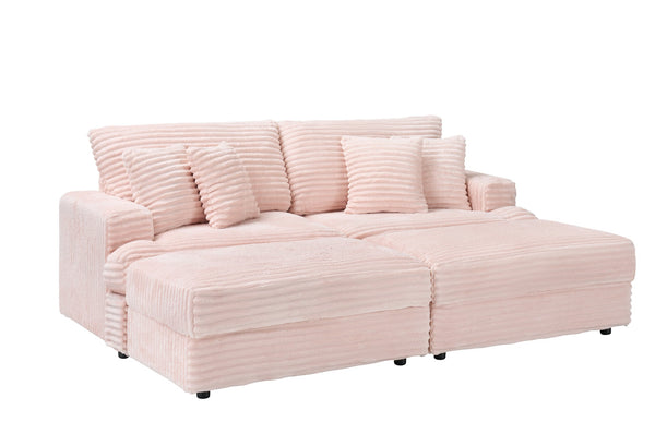 English Elm 88.58" Corduroy Three Seater Sofa with Four Toss Pillows for Modern Living Rooms W3356P312627