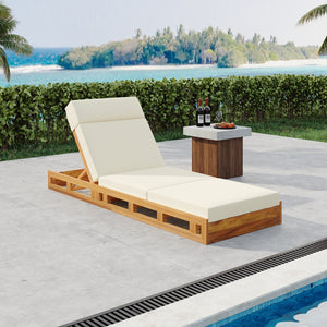 English Elm Christopher Knight Home® - Lounge Chaise Set With Adjustable Headrest - Durable Acacia Wood & Water-Resistant Cushions (Beige) N770P272405T_N770P285267B