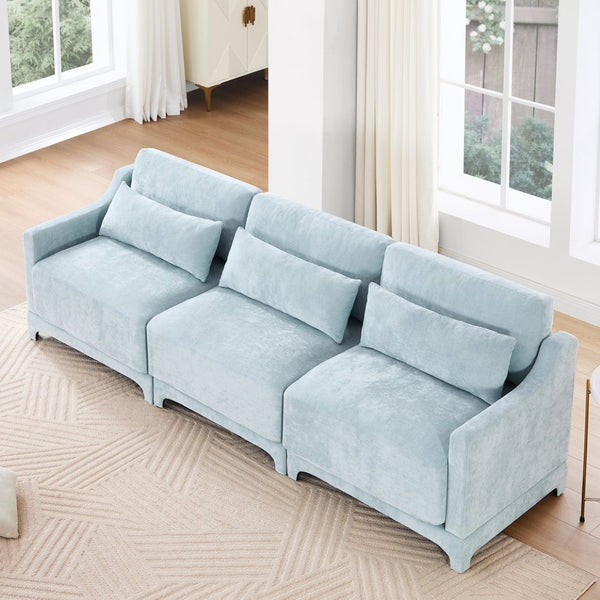 English Elm Three-Seater Sofa In Sky Blue Chenille - Ergonomic Design With Lumbar Pillow, Perfect For Any Space! W714S01206-GIGA