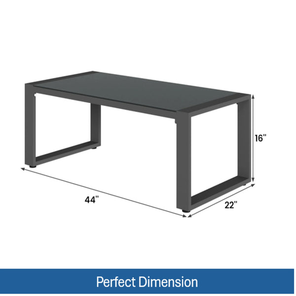 English Elm 44" Rectangular Outdoor Coffee Table Powder Coated Aluminum with Tempered Glass Patio B082P455139