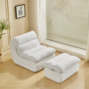 English Elm Modern Compressed Lounge Chair with Ottoman Corduroy Recliner Small Space Sofa High-Density Foam Comfort Beige W1036P251820