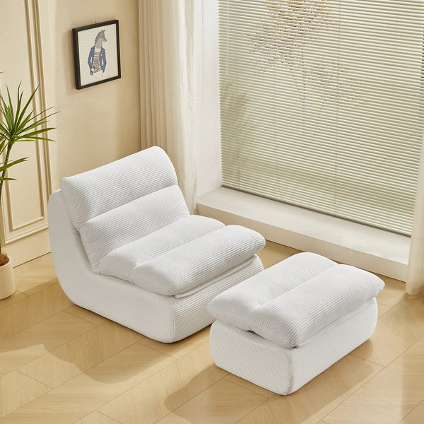 English Elm Modern Compressed Lounge Chair with Ottoman Corduroy Recliner Small Space Sofa High-Density Foam Comfort Beige W1036P251820