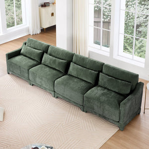 English Elm Four-Seater Chenille Sofa With Lumbar Pillow – Ergonomic Comfort, Solid Wood Frame, Easy Setup! W714S01220