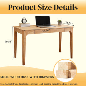English Elm Solid Wood Mid-century Writing Desk with Two Drawers for Home Office or Bedroom W3204P445617
