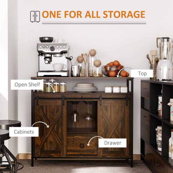 English Elm Homcom Rustic Industrial Sideboard Buffet Cabinet With Sliding Barn Doors, Adjustable Shelves & Storage W2225P217418
