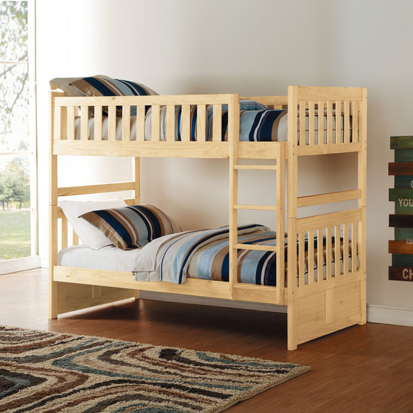 English Elm Bunk Bed Twin Over Pine Wood Frame with Guard Rails for Kids Shared Bedroom B011S02406