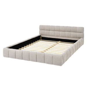 English Elm Queen Size Upholstered Platform Bed Frame In Beige Chenille - Stylish, Sturdy, No Box Spring Needed W487S00220-GIGA