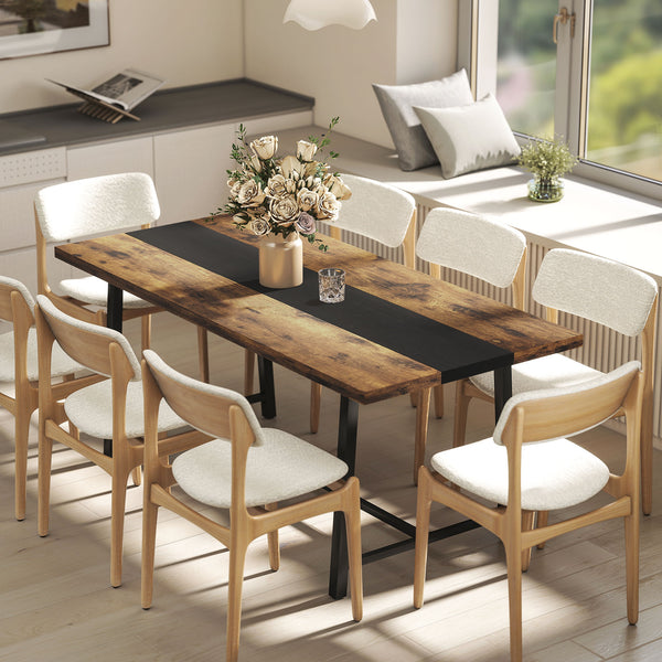 English Elm Homcom Industrial Dining Table Seats 8 Rustic Wood Grain Top Steel Frame W2225P485647