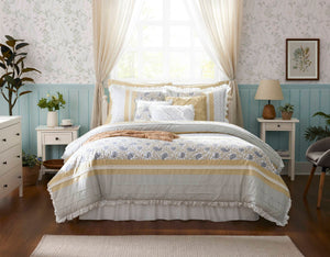 English Elm 9 Piece Cotton Percale Comforter Set - Chic Yellow Queen Ensemble With Vintage Paisley & Pillows B03597196