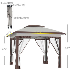 English Elm Outsunny 12' X 12' Instant Pop-Up Canopy Tent With Mesh Walls, Adjustable Height, Beige & Brown Shade W2225P174190-GIGA