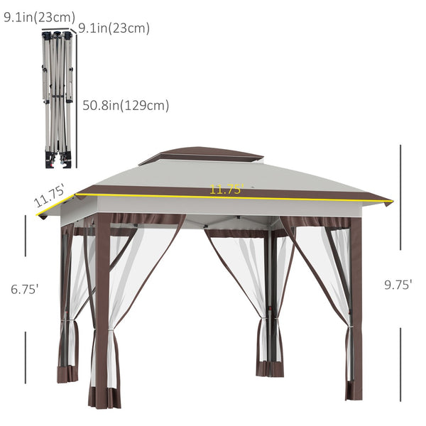 English Elm Outsunny 12' X 12' Instant Pop-Up Canopy Tent With Mesh Walls, Adjustable Height, Beige & Brown Shade W2225P174190-GIGA