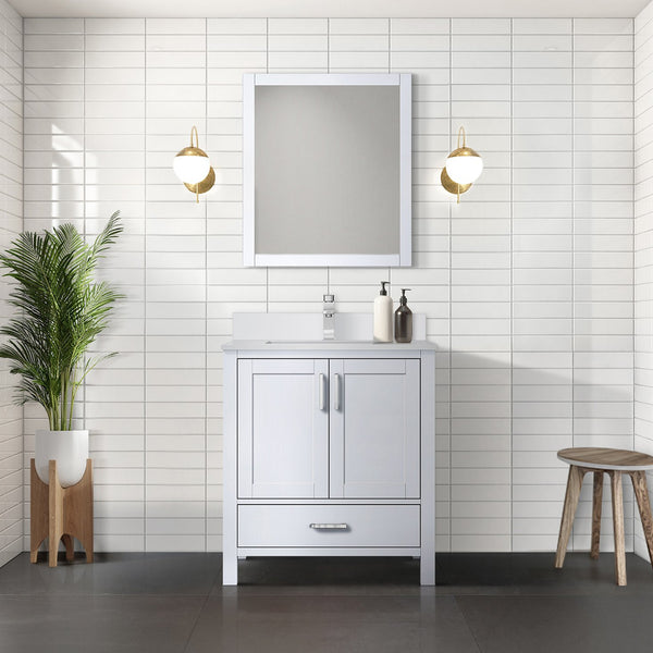 English Elm White 30" Bath Vanity with Cultured Marble Top, Solid Wood Frame, Soft-Close Drawer & Spacious Storage B2731P258995