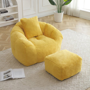 English Elm Giant Foam-Filled Bean Bag Chair with Footstool, Shell-Shaped Faux Fur Sofa for Gaming Reading уют Yellow W2677P306797
