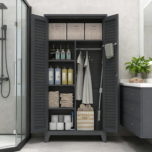 English Elm 73'' Premium Steel Tool Storage Cabinet Slate - Wall-Mountable 73" Vertical Organizer with Pegboard, Shelves, Rods W3387P351629