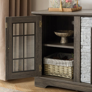 English Elm 58" Modern TV Stand with Faux Stone Top, 6 Cable Cutouts, Ample Adjustable Storage for 75" TVs Grey W2275P342691