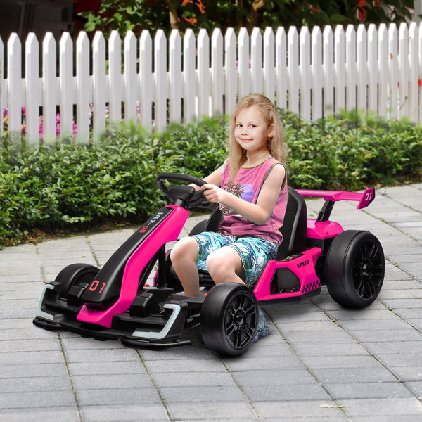 English Elm Aosom 24v Electric Go Kart Ride on Toy with Drifting Dual Motor and Adjustable Seat Pink W2225P229144
