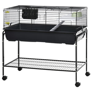 English Elm Pawhut Two Story Wire Small Animal Habitat with Wheeled Stand Shelf and Accessories W2225P200913