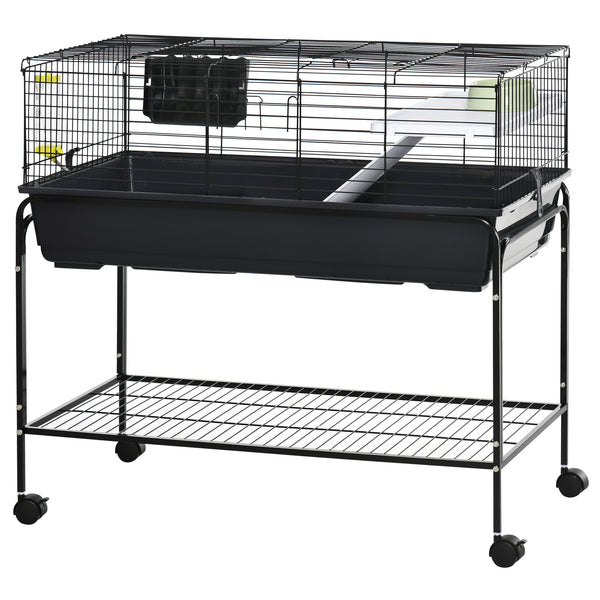 English Elm Pawhut Two Story Wire Small Animal Habitat with Wheeled Stand Shelf and Accessories W2225P200913