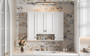 English Elm Modern Wall Mounted Medicine Cabinet with Open Shelving and Soft Close Hinges for Bath N710P358592K