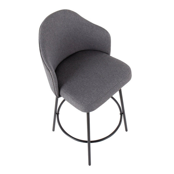English Elm Ahoy Modern Counter Stool Set Of 2 In Black Metal & Grey Fabric - Stylish, Durable & Compact Design B202S00153