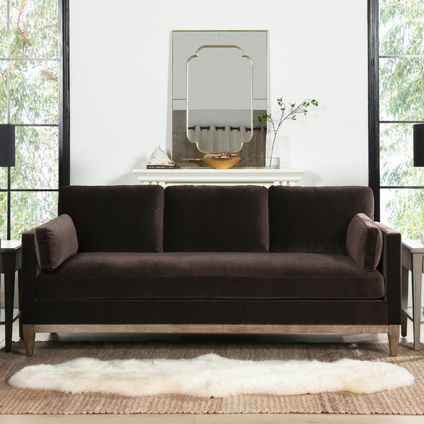 English Elm Jennifer Taylor Home - Knox 84" Modern Farmhouse Sofa In Deep Brown Velvet - Family-Friendly Comfort & Style For Your Home B2719P238332