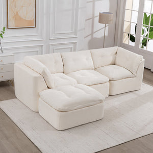 English Elm Modern Chenille Cloud Sectional with Ottoman Deep Sink Modular L Shaped Living Room Sofa Beige+White W2379S00001