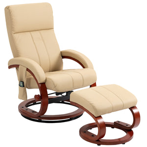 English Elm HOMCOM PU Leather Recliner with Ottoman — Swivel High Back Armchair, 135° Adjustable, Plush Padding Beige W2225P217436