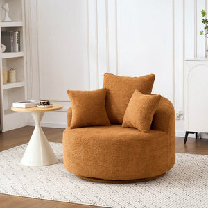 English Elm 360° Swivel Accent Barrel Chair with 3 Removable Pillows, High-Resilience Foam, Ergonomic Curved Back, Orange - Durable Stylish Seat W2231P261424